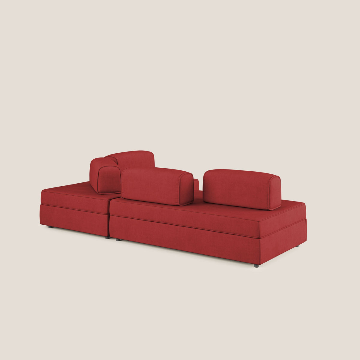 Liberty divano angolare con pouf estraibile e schienali movibili in tessuto morbido impermeabile T02 rosso - divitt.sbs