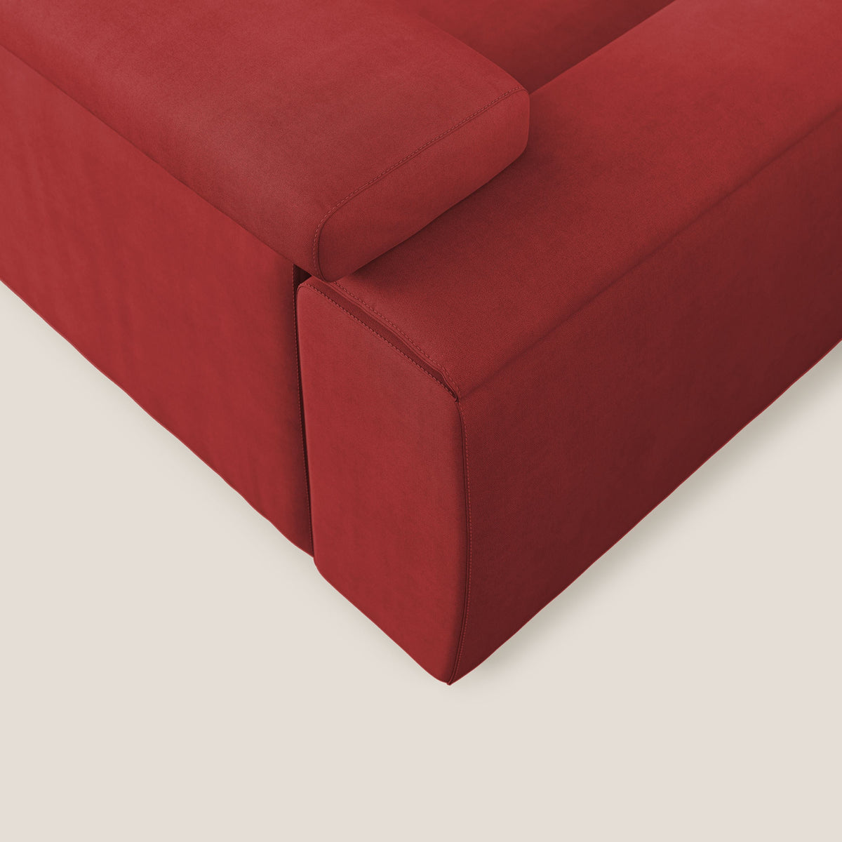 Zeno Divano angolare con pouf estraibile poggiapiedi in tessuto morbido impermeabile T02 rosso - divitt.sbs