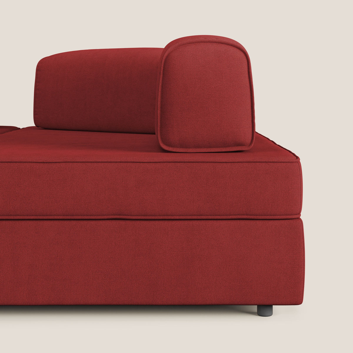 Liberty divano angolare con pouf estraibile e schienali movibili in tessuto morbido impermeabile T02 rosso - divitt.sbs