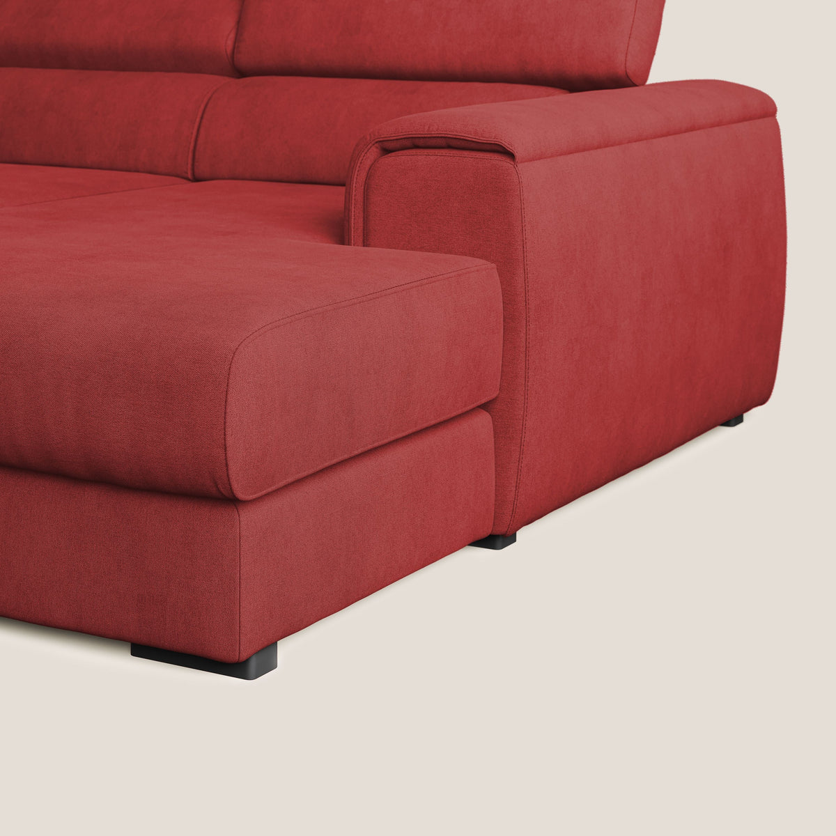 Zeno Divano angolare con pouf estraibile poggiapiedi in tessuto morbido impermeabile T02 rosso - divitt.sbs