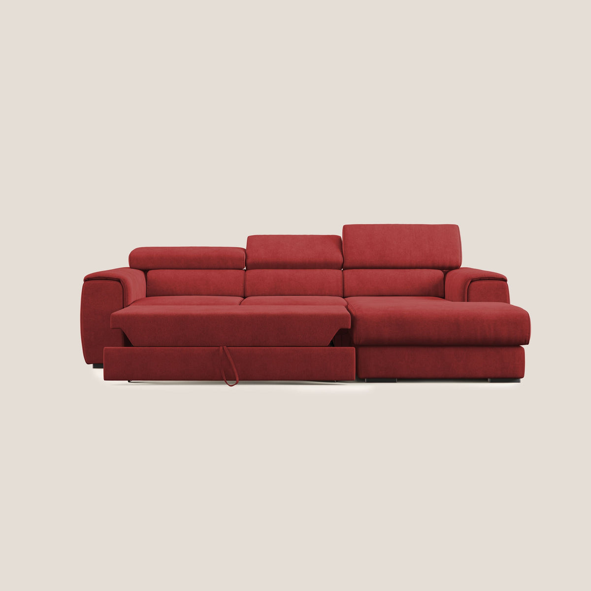 Zeno Divano angolare con pouf estraibile poggiapiedi in tessuto morbido impermeabile T02 rosso - divitt.sbs