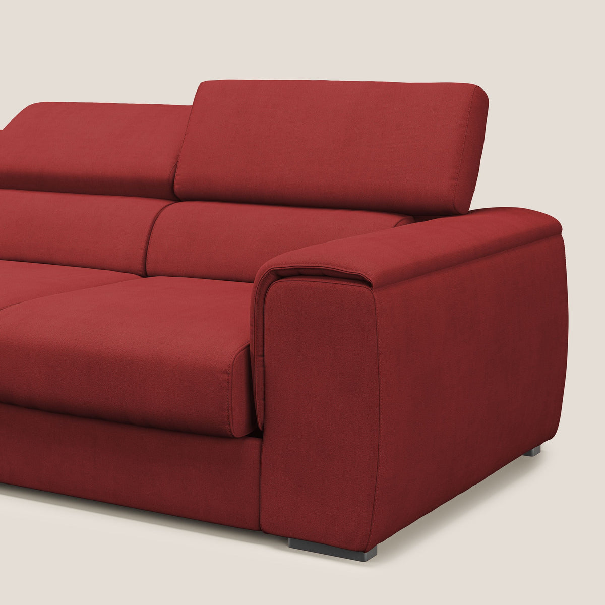 Zeno Divano con pouf estraibile poggiapiedi a 3 sedute in tessuto morbido impermeabile T02 rosso - divitt.sbs