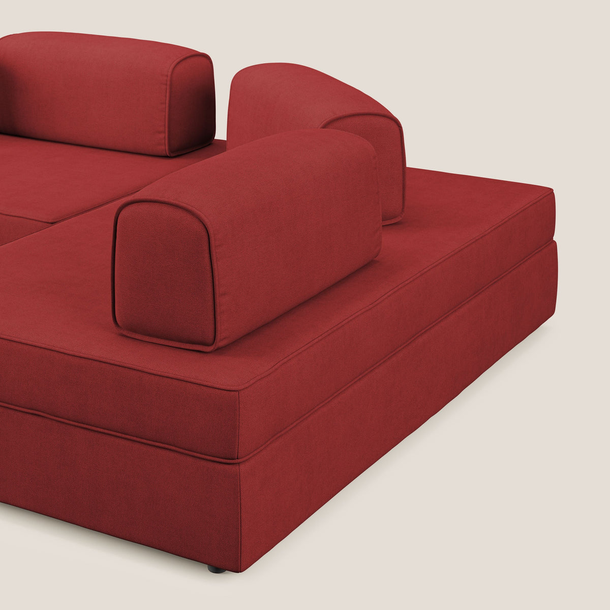 Liberty divano angolare con pouf estraibile e schienali movibili in tessuto morbido impermeabile T02 rosso - divitt.sbs