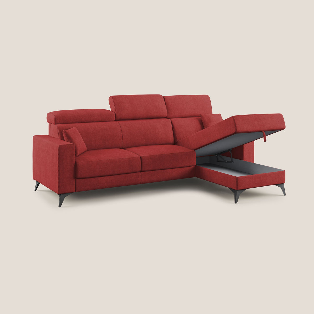 Pegaso divano letto angolare con poggiatesta reclinabili e rivestimento impermeabile T02 rosso - divitt.sbs