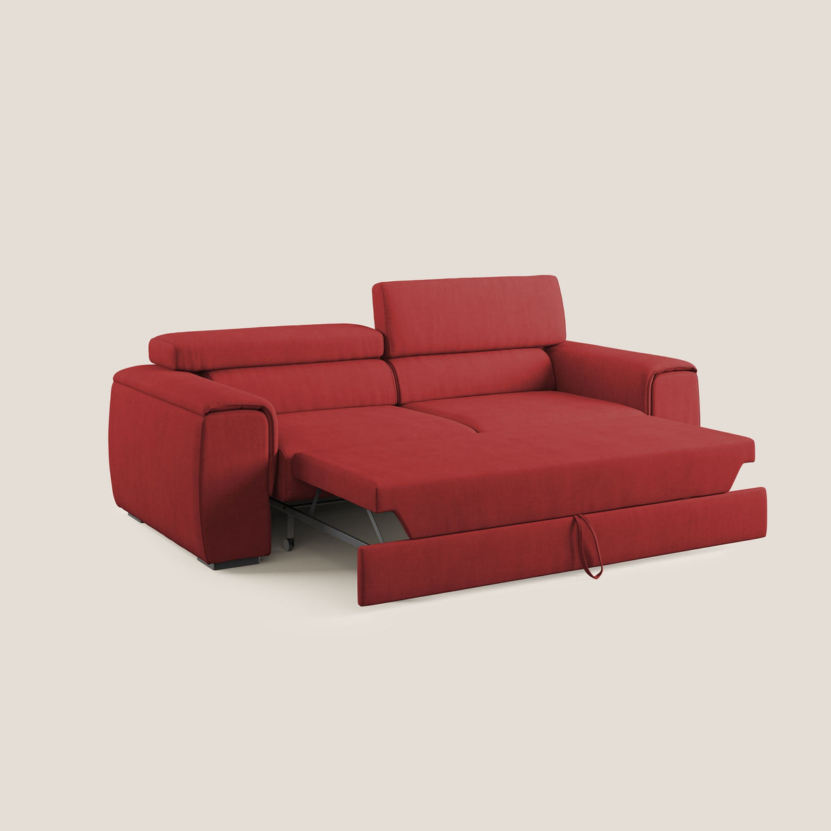 Zeno Divano con pouf estraibile poggiapiedi in tessuto morbido impermeabile T02 rosso - divitt.sbs