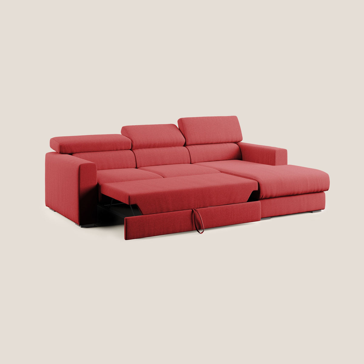 Dylan divano angolare con pouf estraibile poggiapiedi in tessuto simil cotone impermeabile T13 rosso - divitt.sbs
