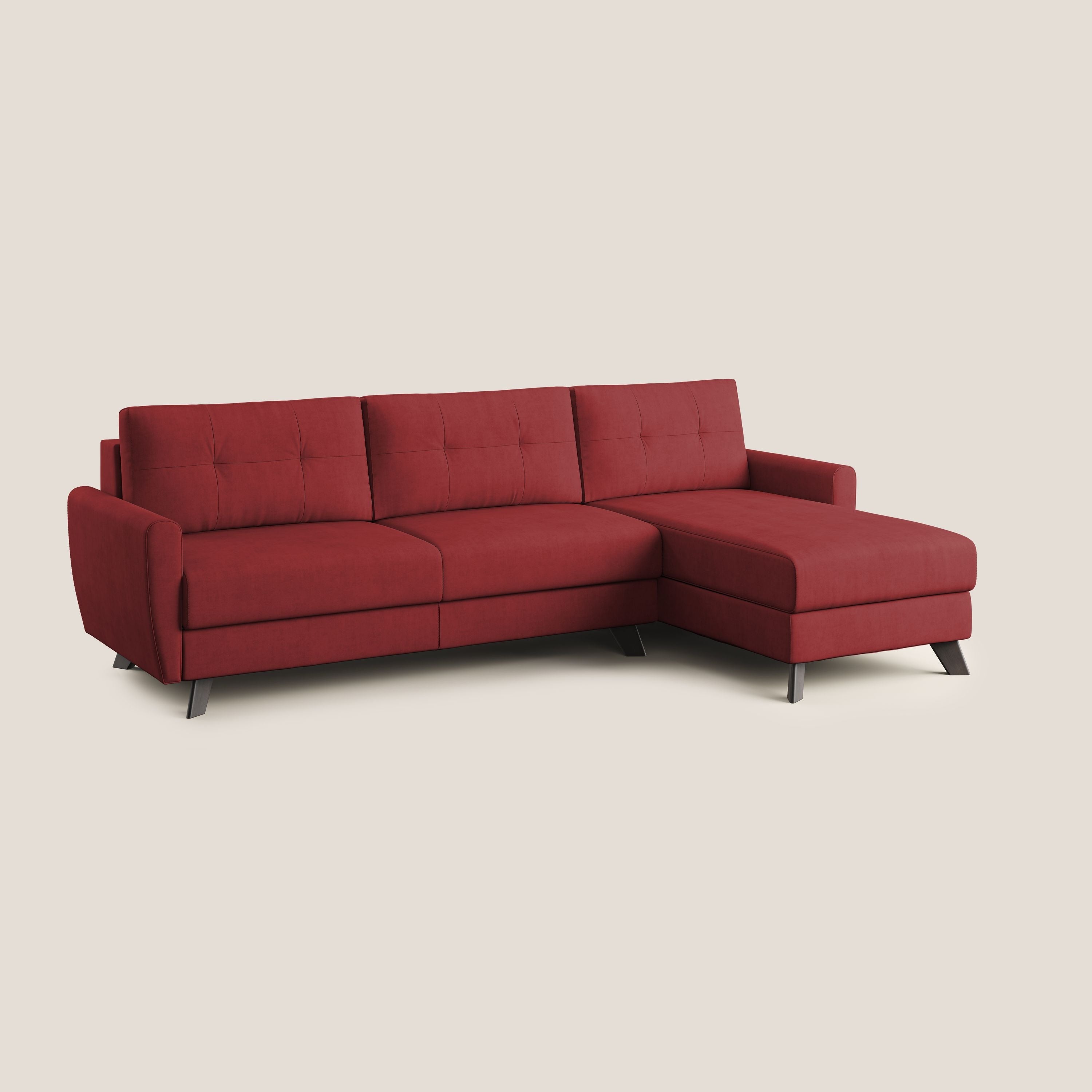 Callisto Divano letto angolare con penisola in tessuto morbido impermeabile T02 rosso - divitt.sbs