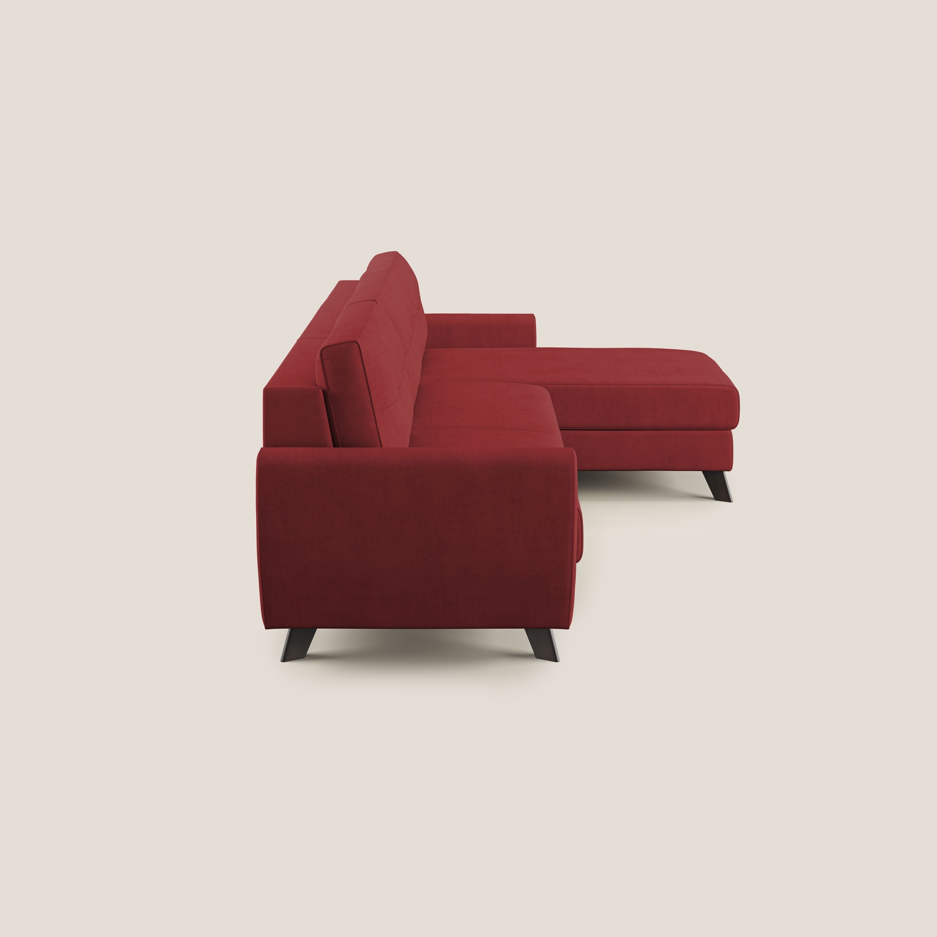 Callisto Divano letto angolare con penisola in tessuto morbido impermeabile T02 rosso - divitt.sbs