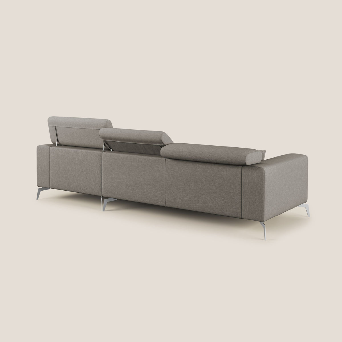 Blade Divano moderno angolare con poggiatesta reclinabili in tessuto impermeabile simil-cotone T13 tortora - divitt.sbs