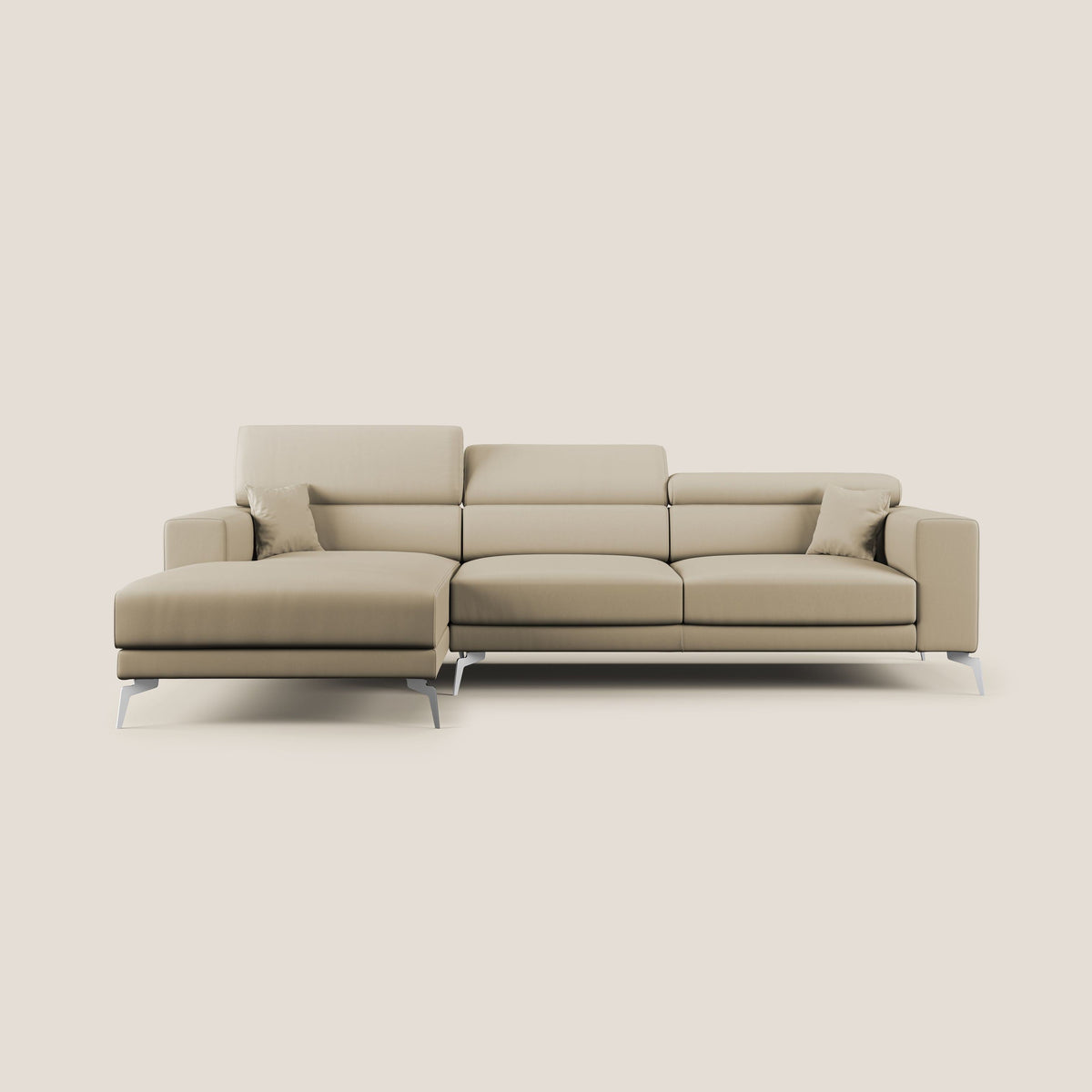 Blade Divano moderno angolare con poggiatesta reclinabili in Ecopelle T04 beige - divitt.sbs