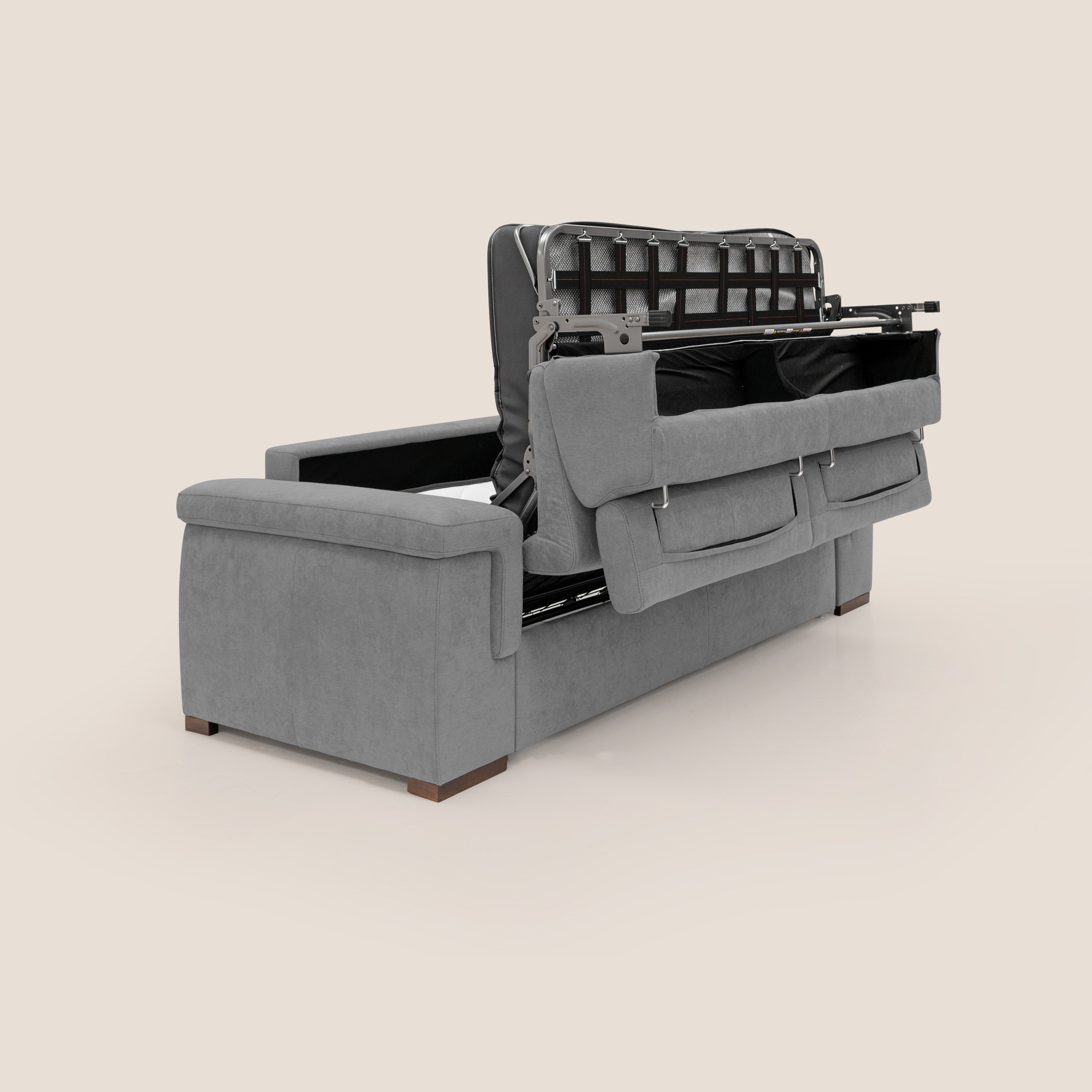 Giunone divano letto con materasso alto 18 cm e poggiatesta reclinabili in tessuto impermeabile T02 grigio - divitt.sbs