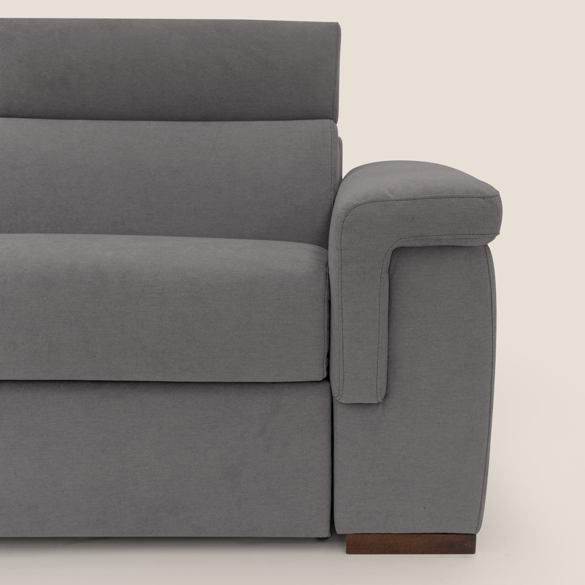 Giunone divano letto con materasso alto 18 cm e poggiatesta reclinabili in tessuto impermeabile T02 grigio - divitt.sbs