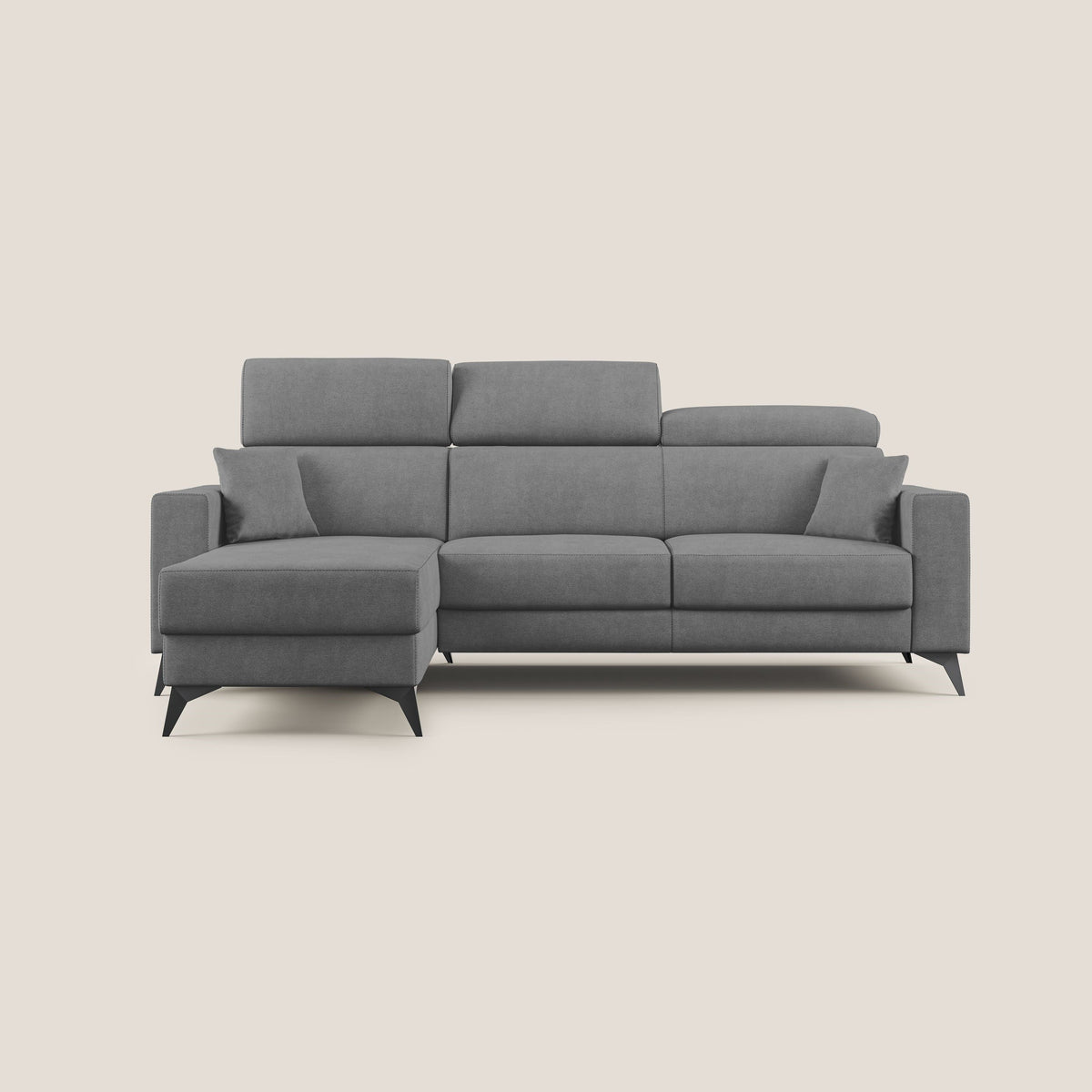 Pegaso divano letto angolare con poggiatesta reclinabili e rivestimento impermeabile T02 grigio - divitt.sbs