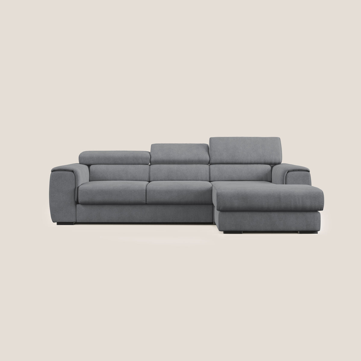 Zeno Divano angolare con pouf estraibile poggiapiedi in tessuto morbido impermeabile T02 grigio - divitt.sbs