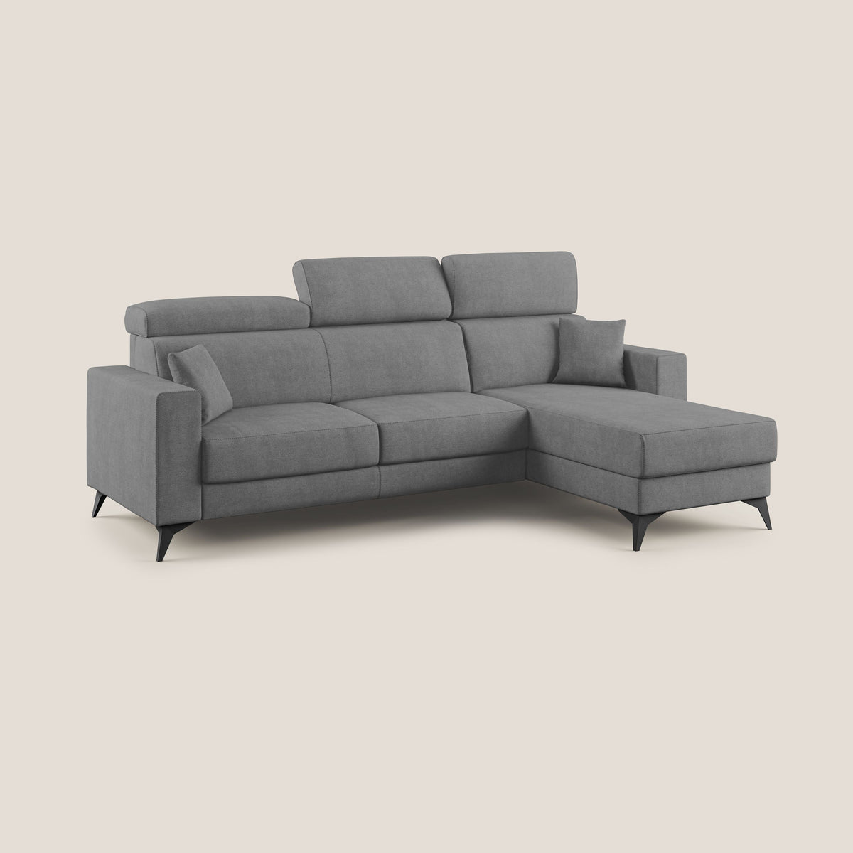 Pegaso divano letto angolare con poggiatesta reclinabili e rivestimento impermeabile T02 grigio - divitt.sbs