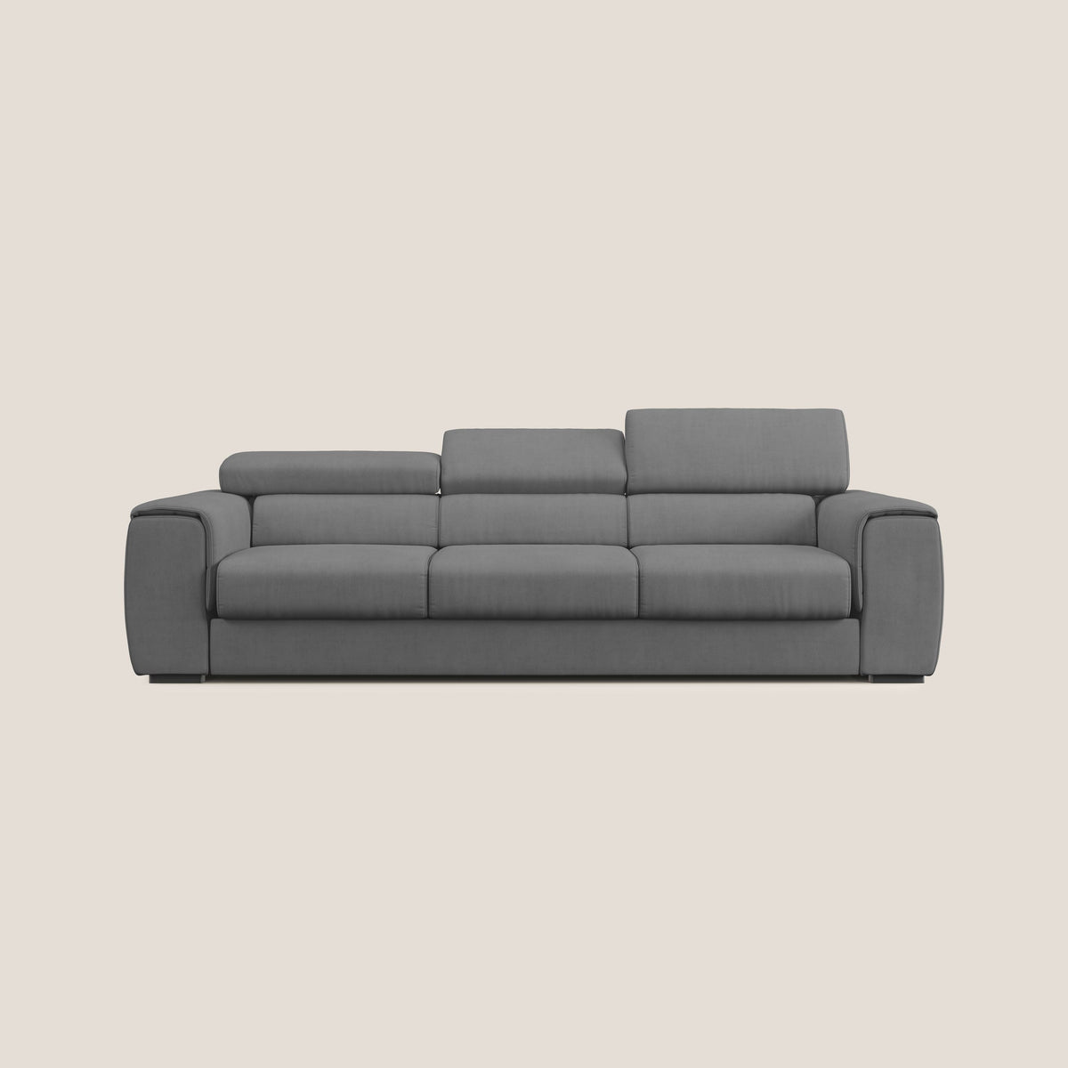 Zeno Divano con pouf estraibile poggiapiedi a 3 sedute in tessuto morbido impermeabile T02 grigio - divitt.sbs
