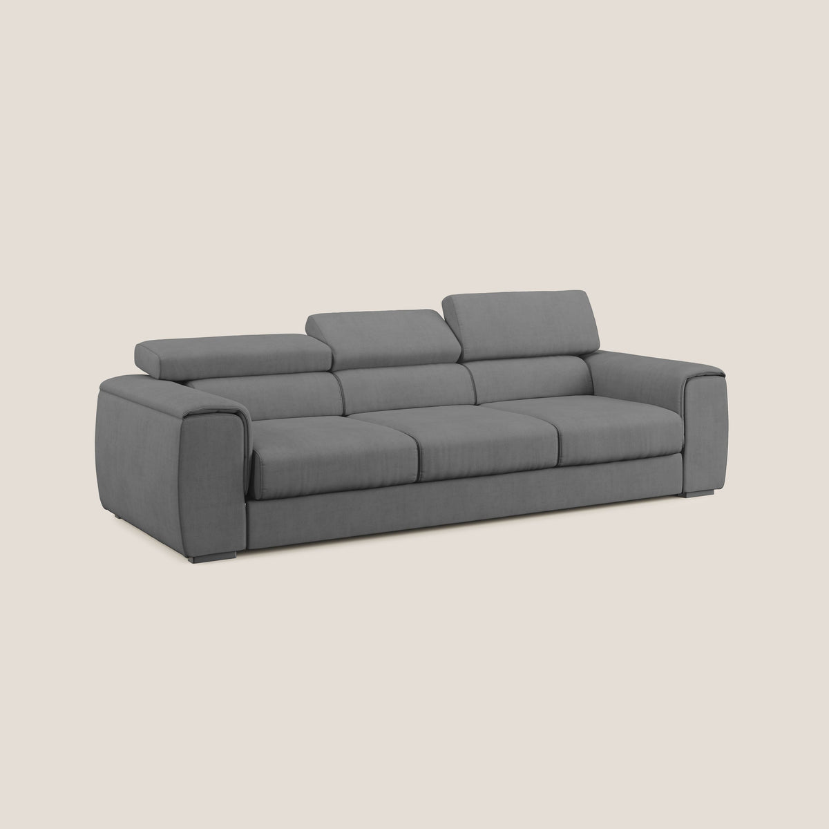 Zeno Divano con pouf estraibile poggiapiedi a 3 sedute in tessuto morbido impermeabile T02 grigio - divitt.sbs