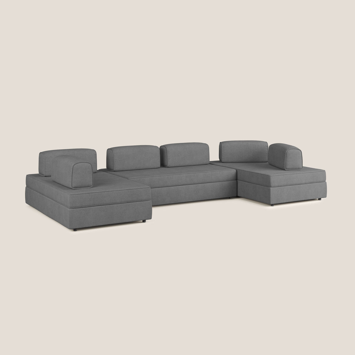 Liberty divano panoramico con pouf estraibile e schienali movibili in tessuto morbido impermeabile T02 grigio - divitt.sbs