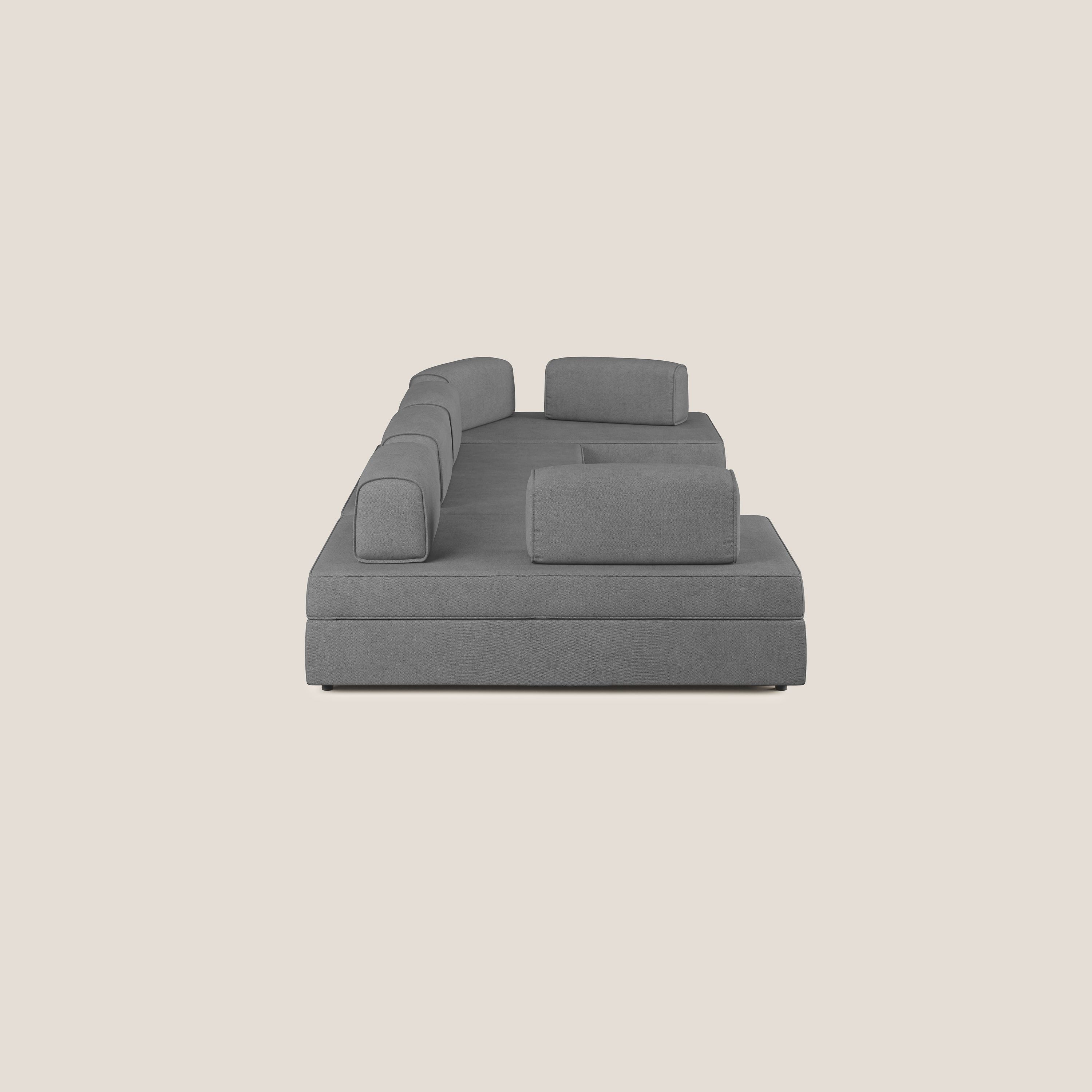 Liberty divano panoramico con pouf estraibile e schienali movibili in tessuto morbido impermeabile T02 grigio - divitt.sbs