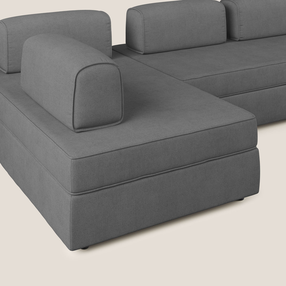 Liberty divano panoramico con pouf estraibile e schienali movibili in tessuto morbido impermeabile T02 grigio - divitt.sbs