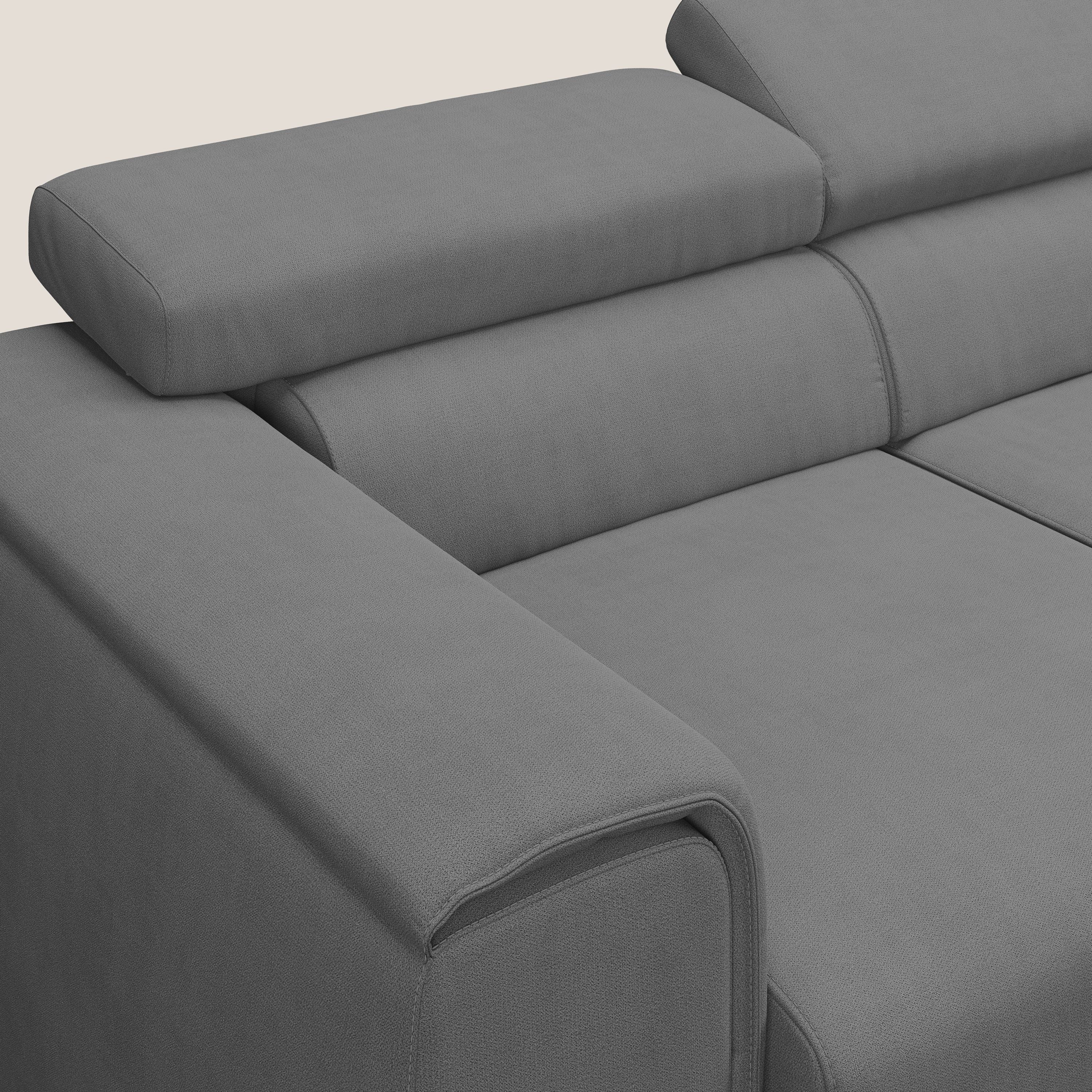 Zeno Divano con pouf estraibile poggiapiedi a 3 sedute in tessuto morbido impermeabile T02 grigio - divitt.sbs