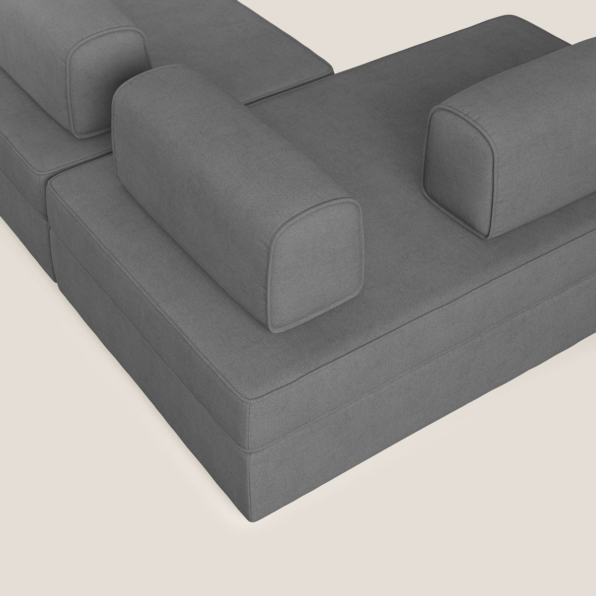 Liberty divano panoramico con pouf estraibile e schienali movibili in tessuto morbido impermeabile T02 grigio - divitt.sbs