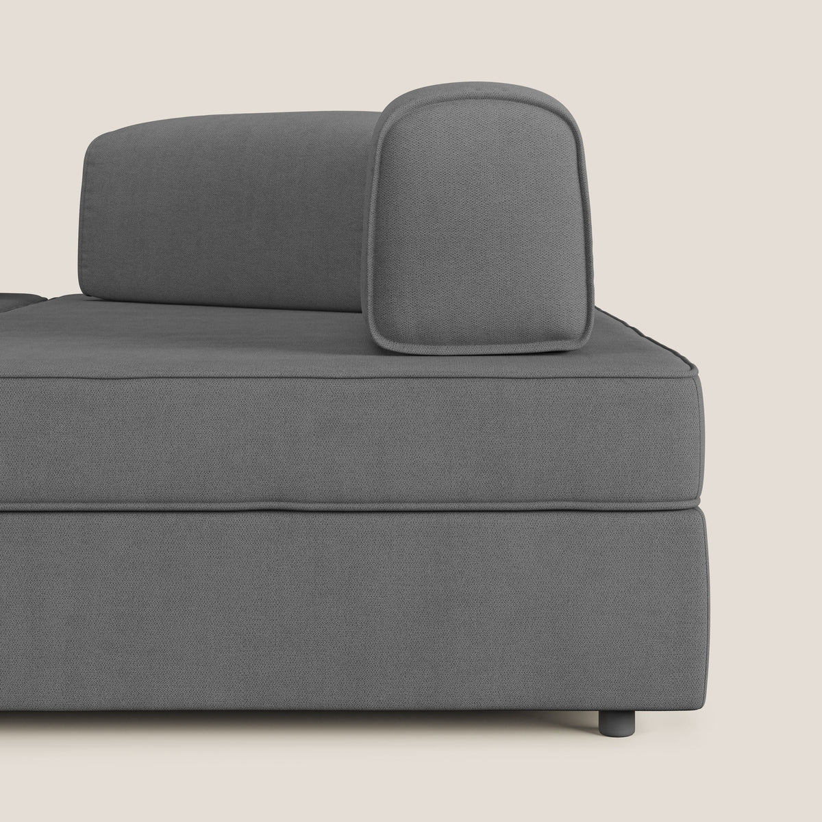 Liberty divano angolare con pouf estraibile e schienali movibili in tessuto morbido impermeabile T02 grigio - divitt.sbs