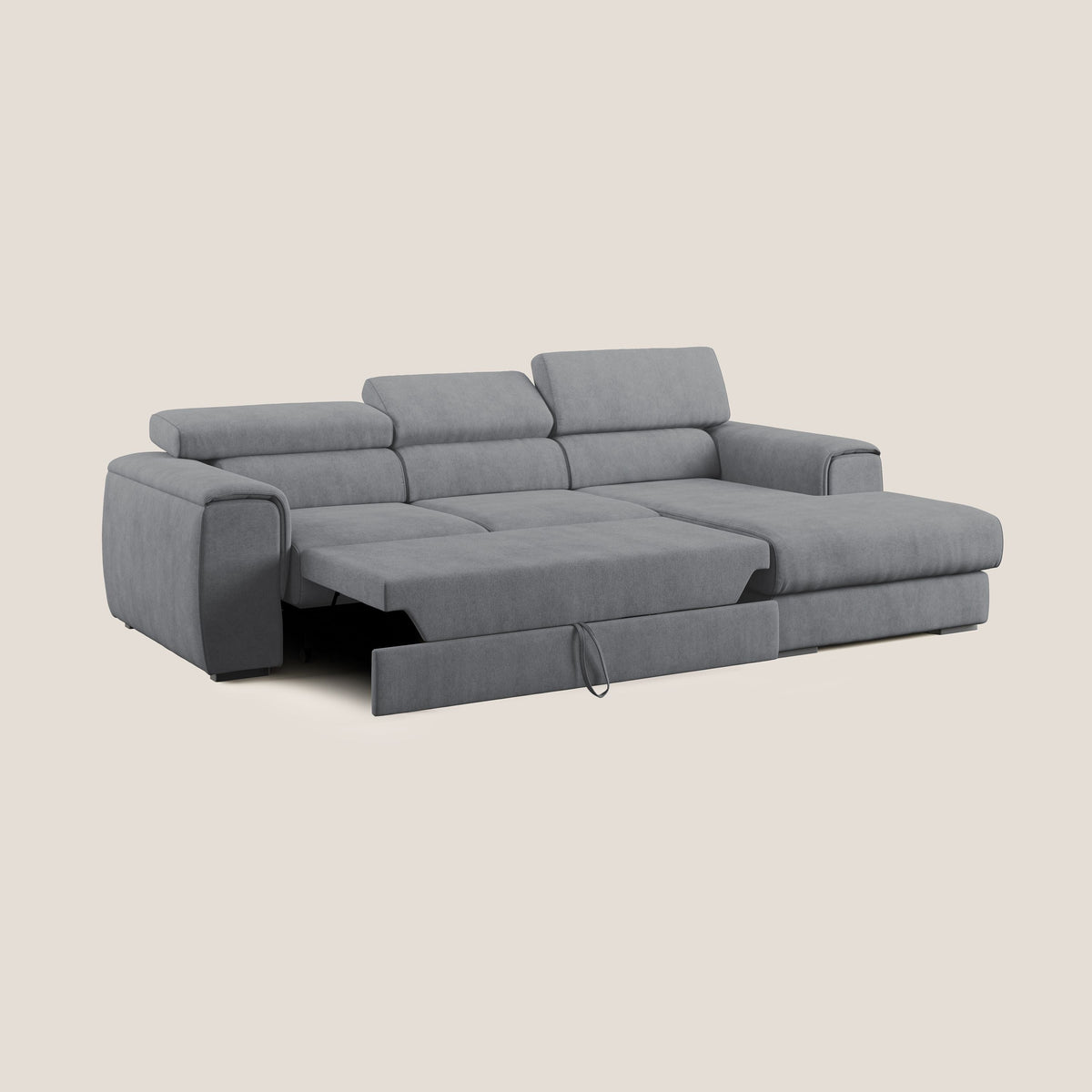 Zeno Divano angolare con pouf estraibile poggiapiedi in tessuto morbido impermeabile T02 grigio - divitt.sbs