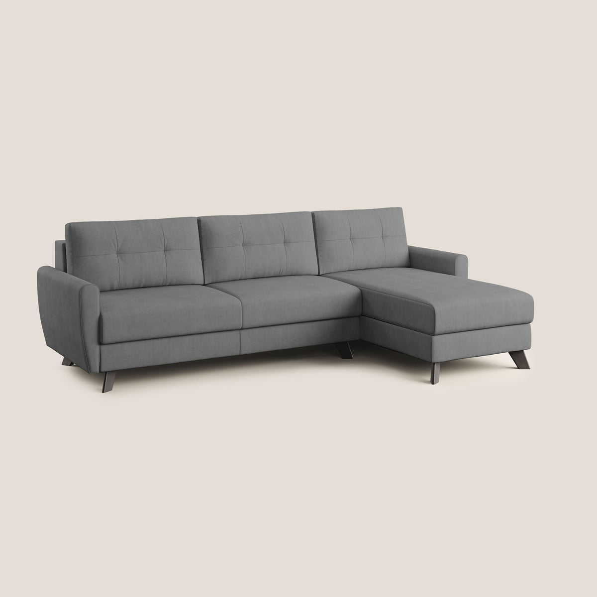 Callisto Divano letto angolare con penisola in tessuto morbido impermeabile T02 grigio - divitt.sbs