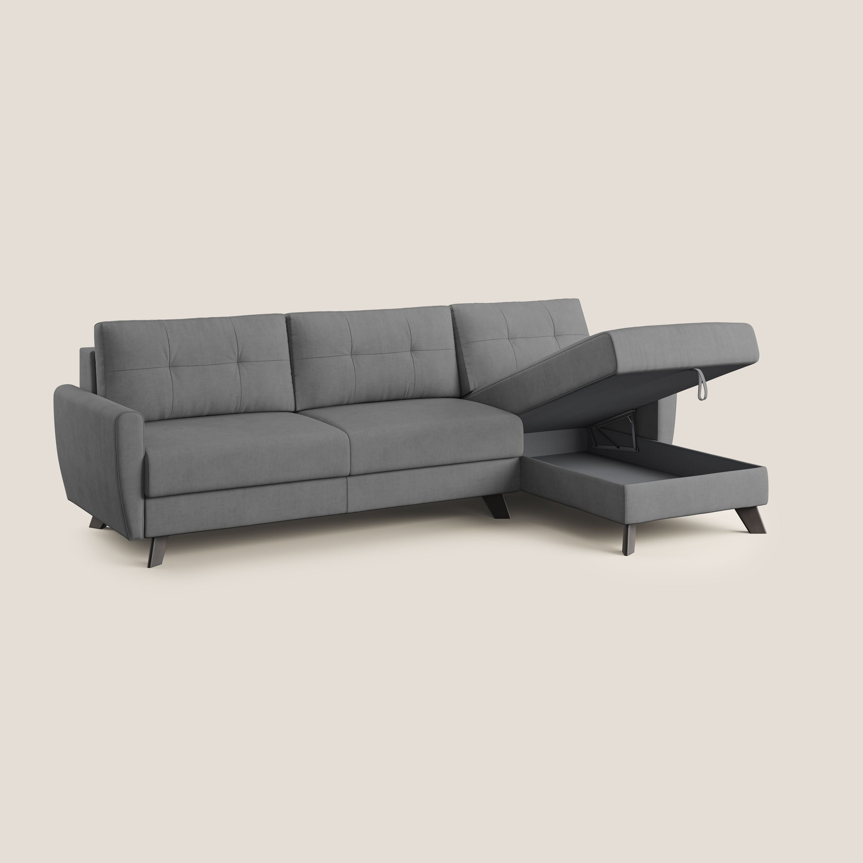 Callisto Divano letto angolare con penisola in tessuto morbido impermeabile T02 grigio - divitt.sbs