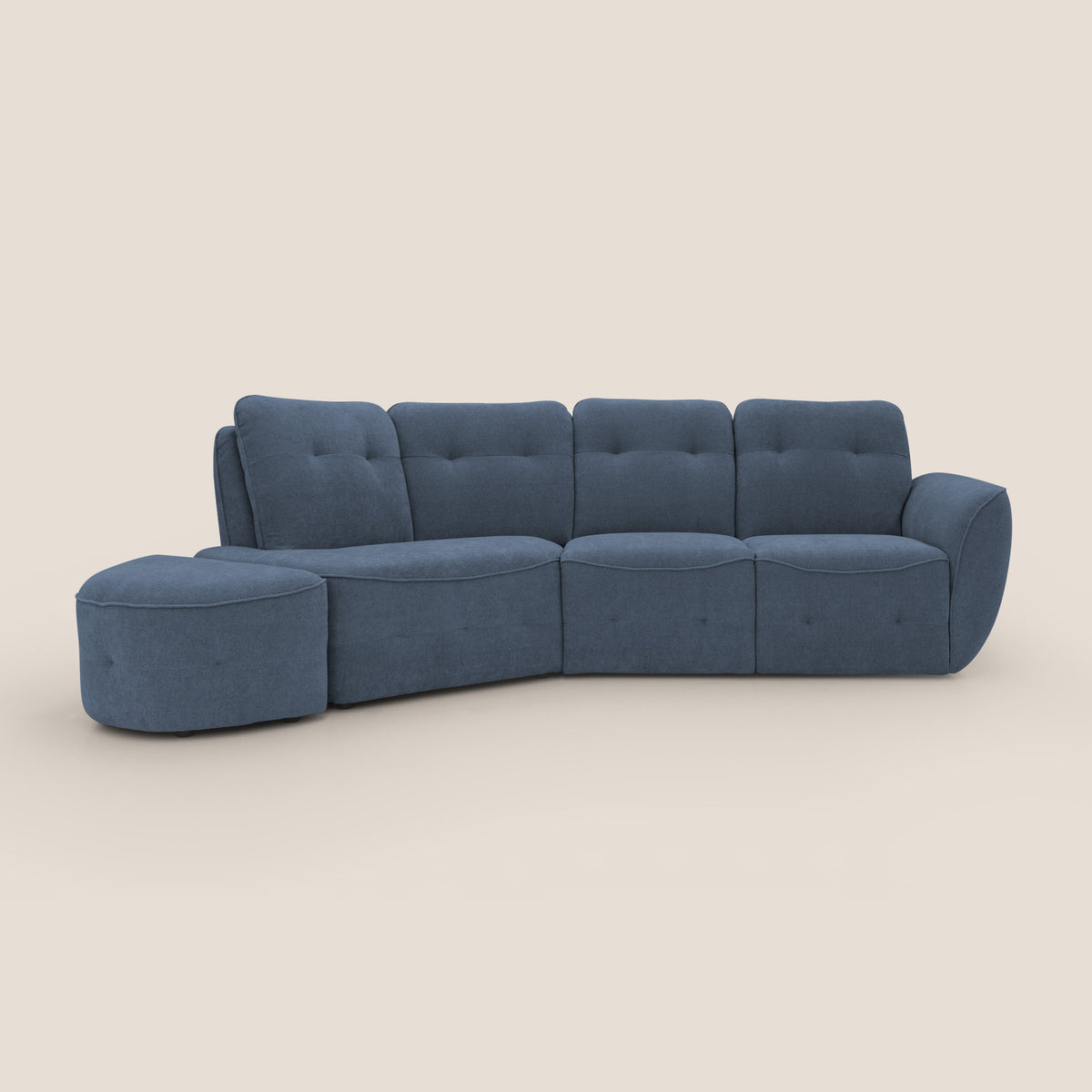 Cerbero divano angolare con pouf mobile in morbido bouclé impermeabile T07 blu - divitt.sbs