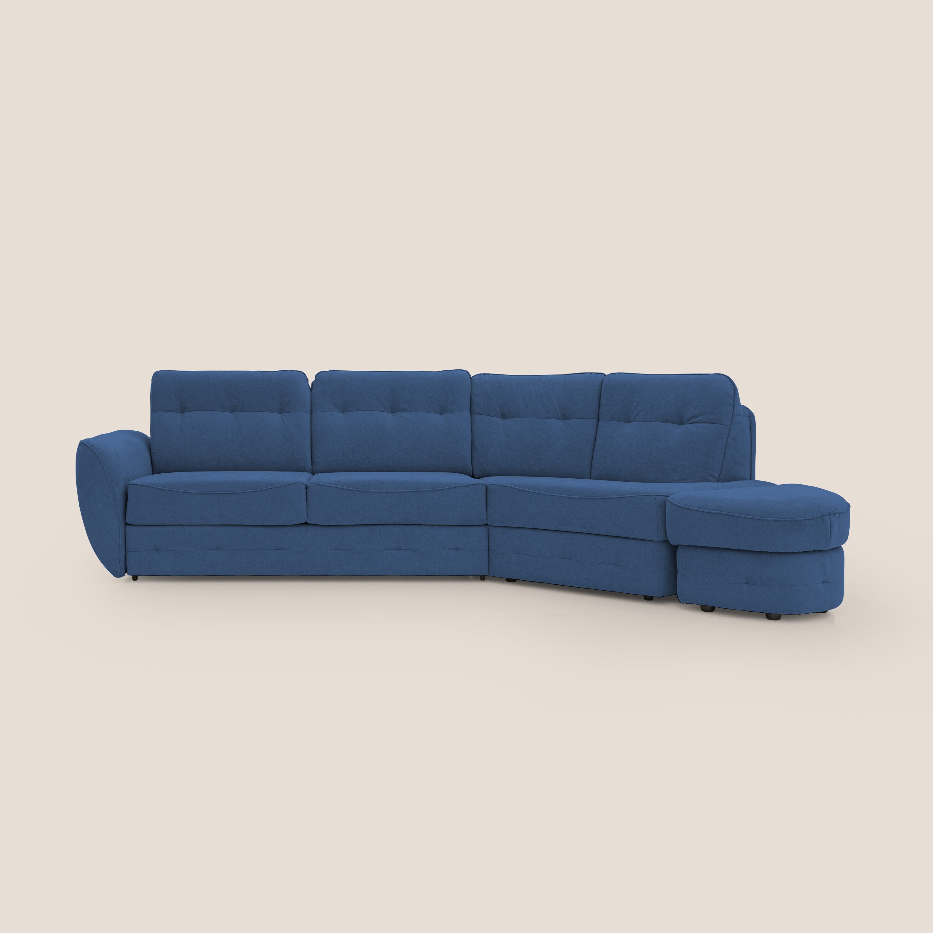 Zeus divano letto angolare con materasso H18 cm pouf mobile in tessuto impermeabile T02 blu - divitt.sbs