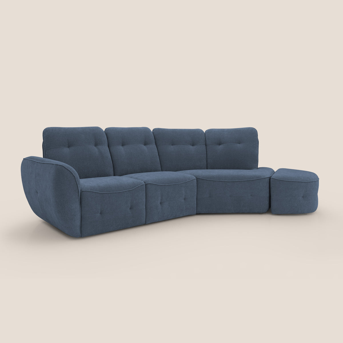Cerbero divano angolare con pouf mobile in morbido bouclé impermeabile T07 blu - divitt.sbs