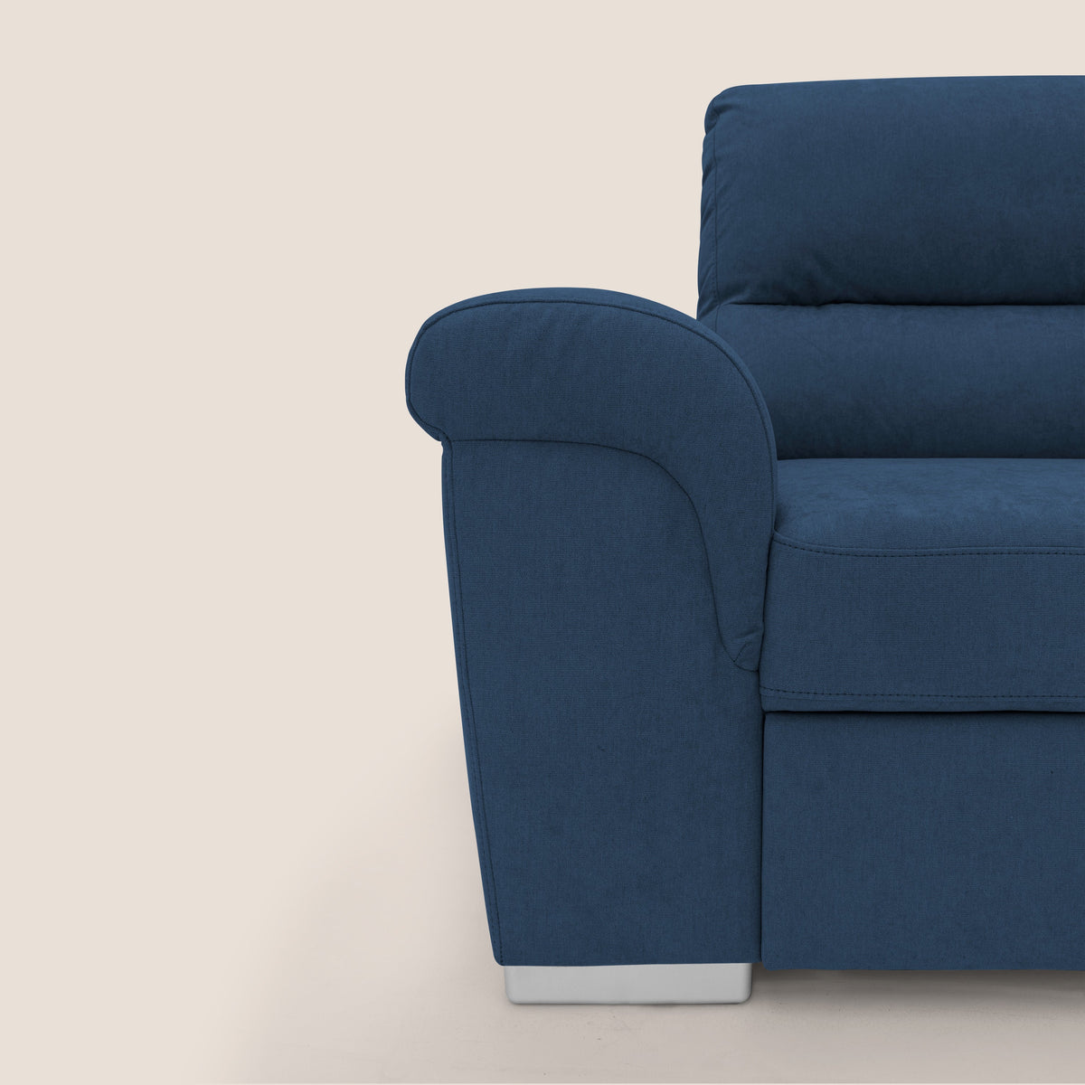 Minerva divano angolare con estraibile a cassettone e pouf contenitore in tessuto morbido impermeabile T02 blu - divitt.sbs