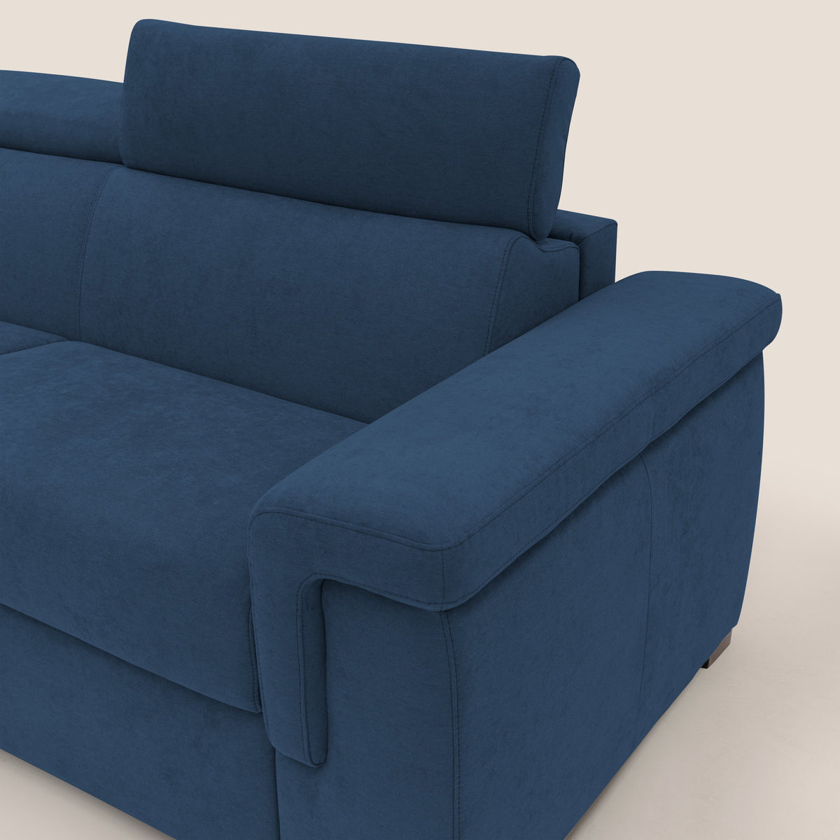 Giunone divano letto con materasso alto 18 cm e poggiatesta reclinabili in tessuto impermeabile T02 blu - divitt.sbs