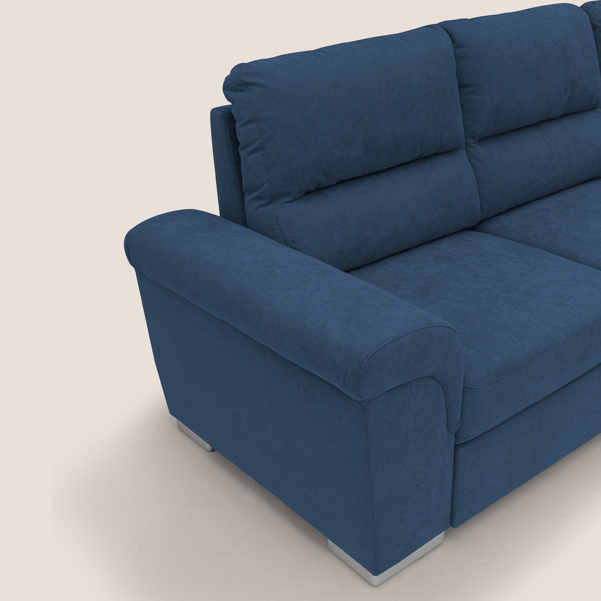 Minerva divano angolare con estraibile a cassettone e pouf contenitore in tessuto morbido impermeabile T02 blu - divitt.sbs