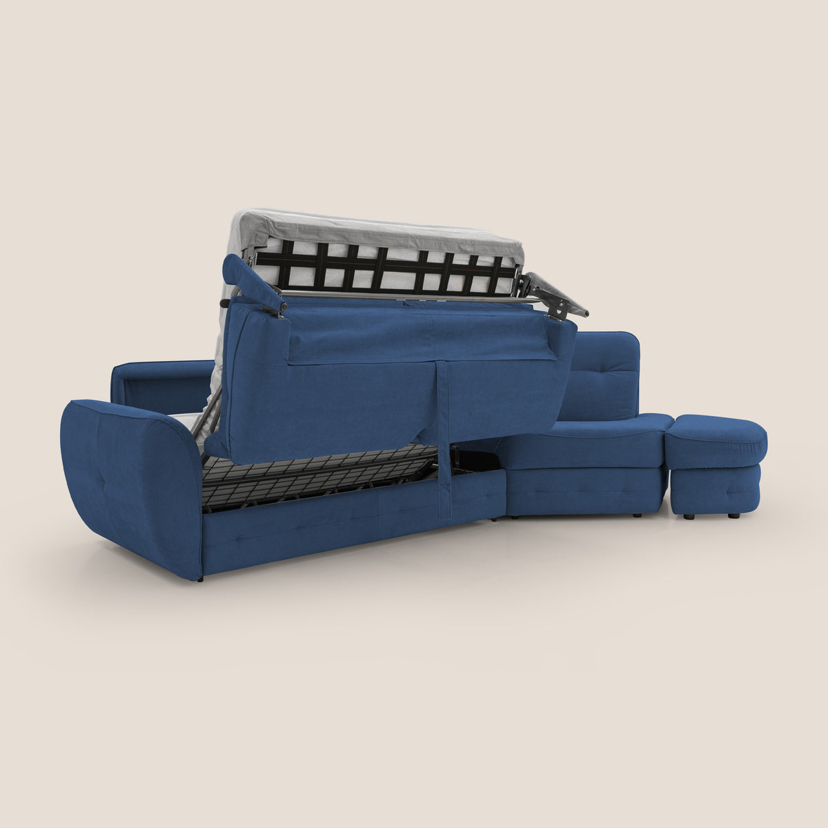 Zeus divano letto angolare con materasso H18 cm pouf mobile in tessuto impermeabile T02 - divitt.sbs