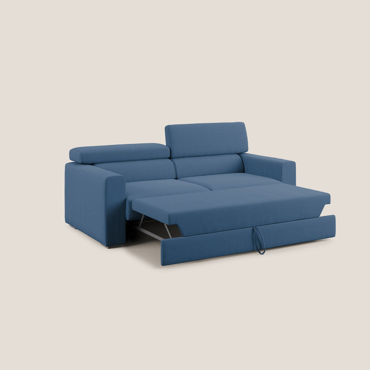 Dylan divano allungabile con pouf estraibile poggiapiedi in tessuto simil cotone impermeabile T13 blu - divitt.sbs
