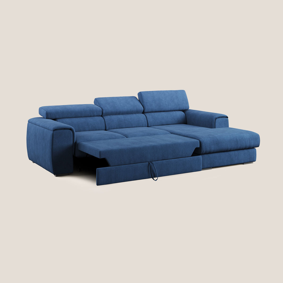 Zeno Divano angolare con pouf estraibile poggiapiedi in tessuto morbido impermeabile T02 blu - divitt.sbs