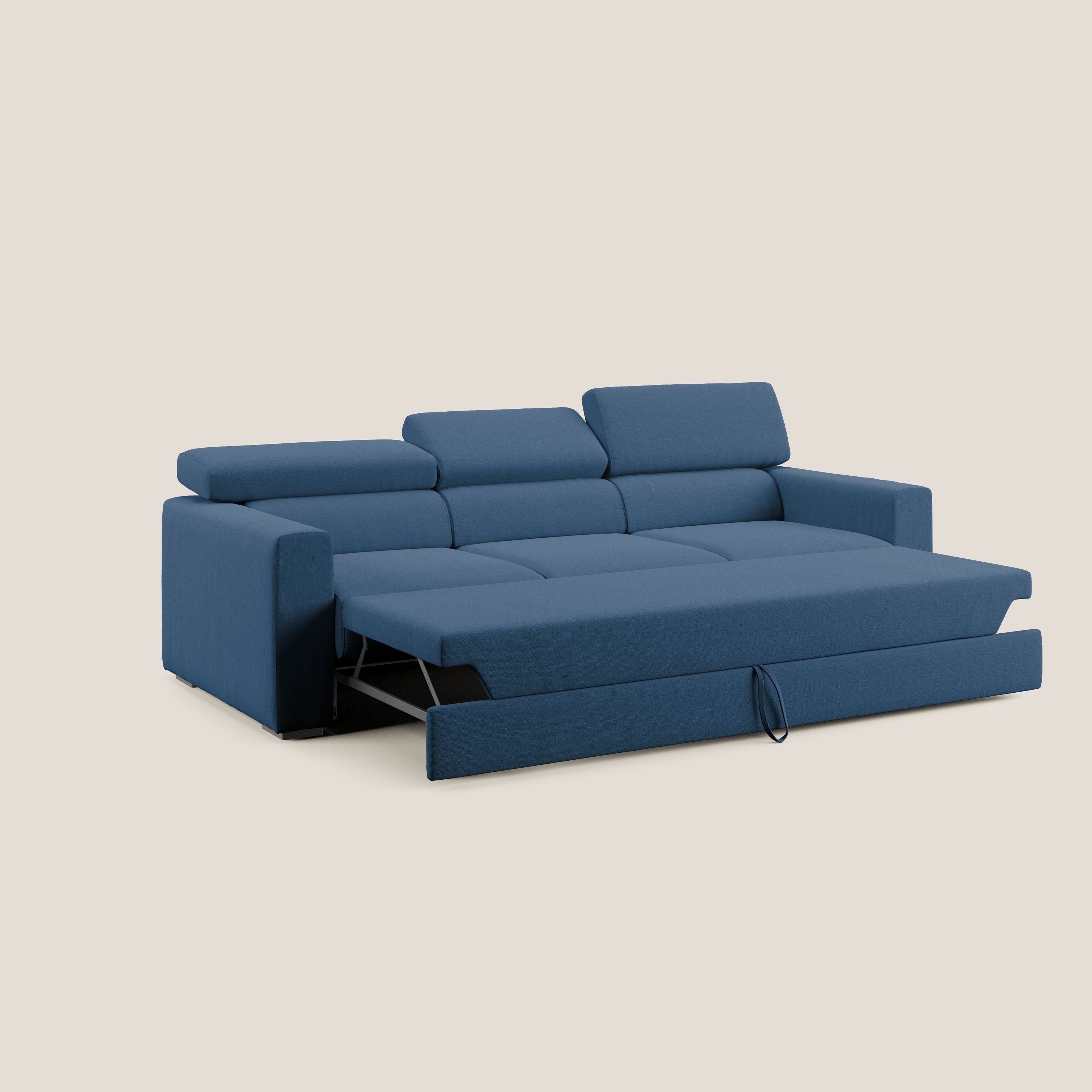 Dylan divano a 3 sedute con pouf estraibile poggiapiedi in tessuto simil cotone impermeabile T13 blu - divitt.sbs