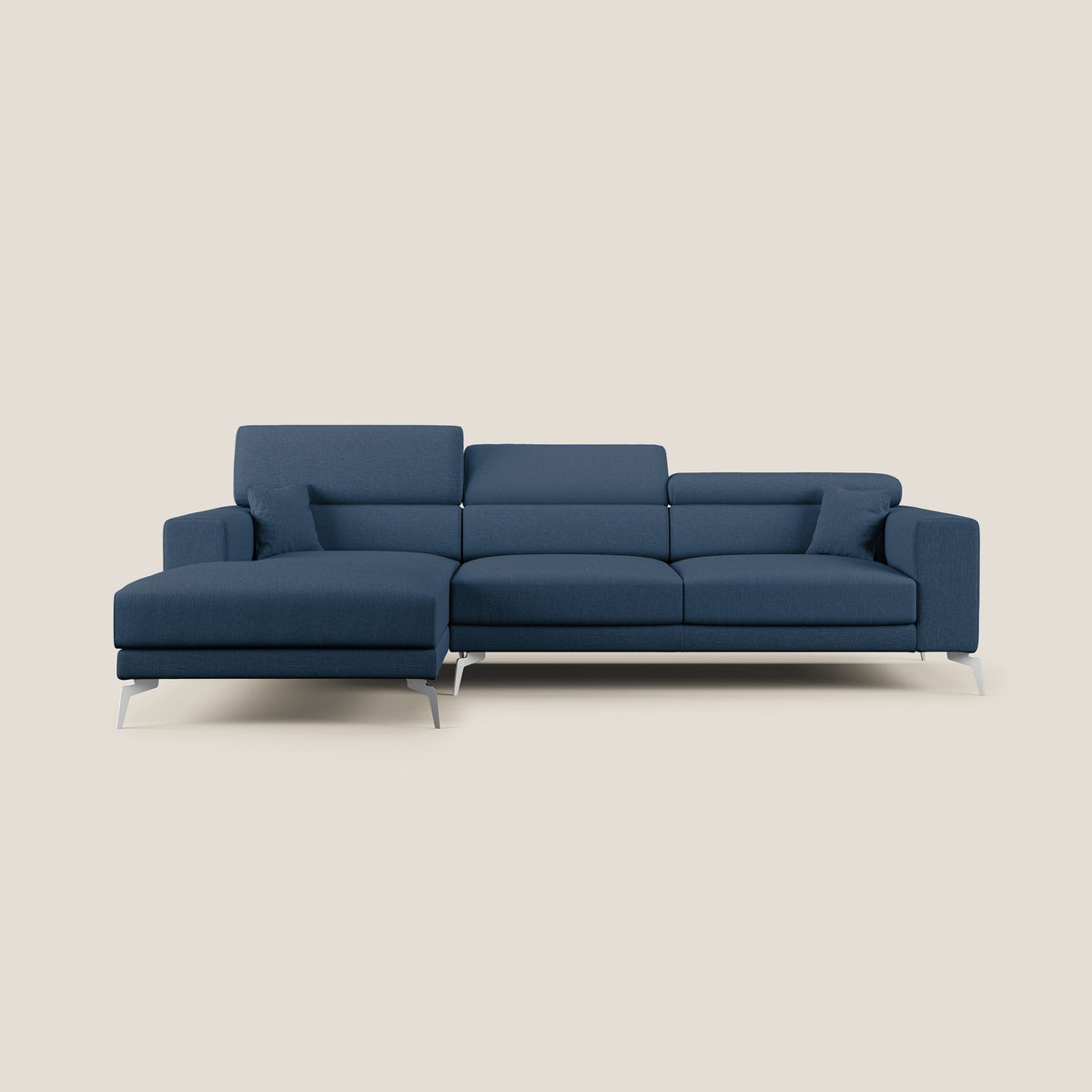 Blade Divano moderno angolare con poggiatesta reclinabili in tessuto impermeabile simil-cotone T13 blu - divitt.sbs