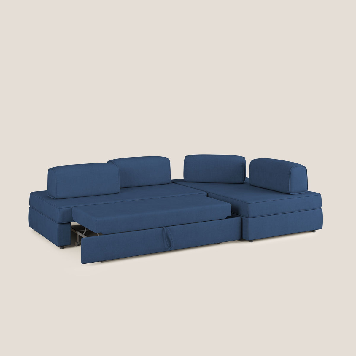 Liberty divano angolare con pouf estraibile e schienali movibili in tessuto morbido impermeabile T02 blu - divitt.sbs