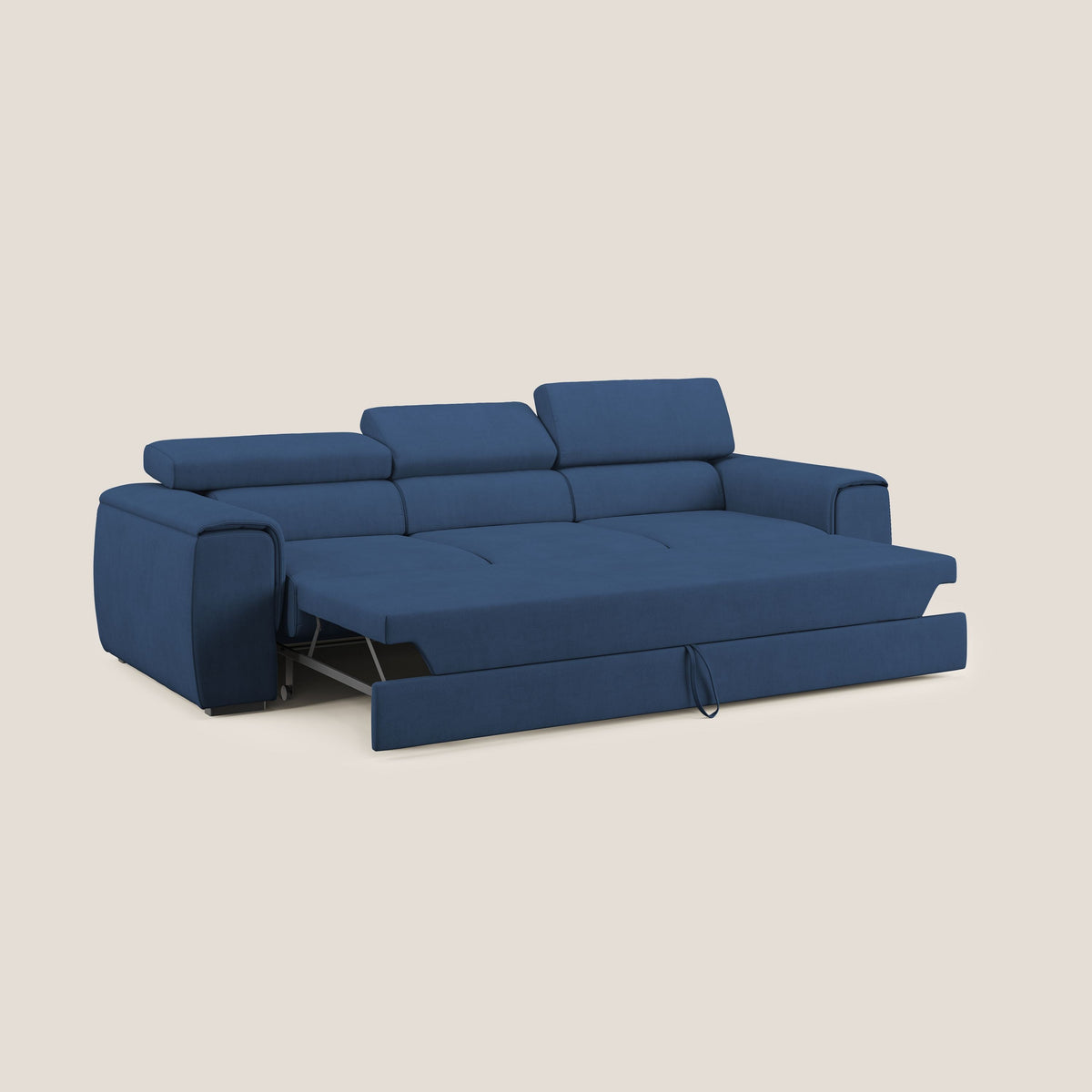 Zeno Divano con pouf estraibile poggiapiedi a 3 sedute in tessuto morbido impermeabile T02 blu - divitt.sbs