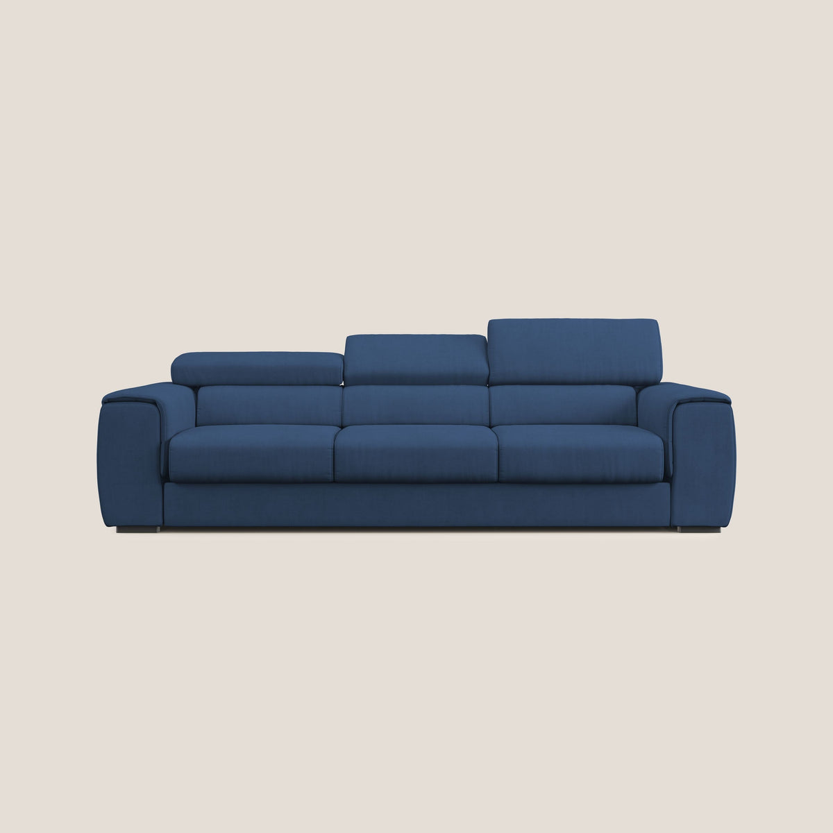 Zeno Divano con pouf estraibile poggiapiedi a 3 sedute in tessuto morbido impermeabile T02 blu - divitt.sbs