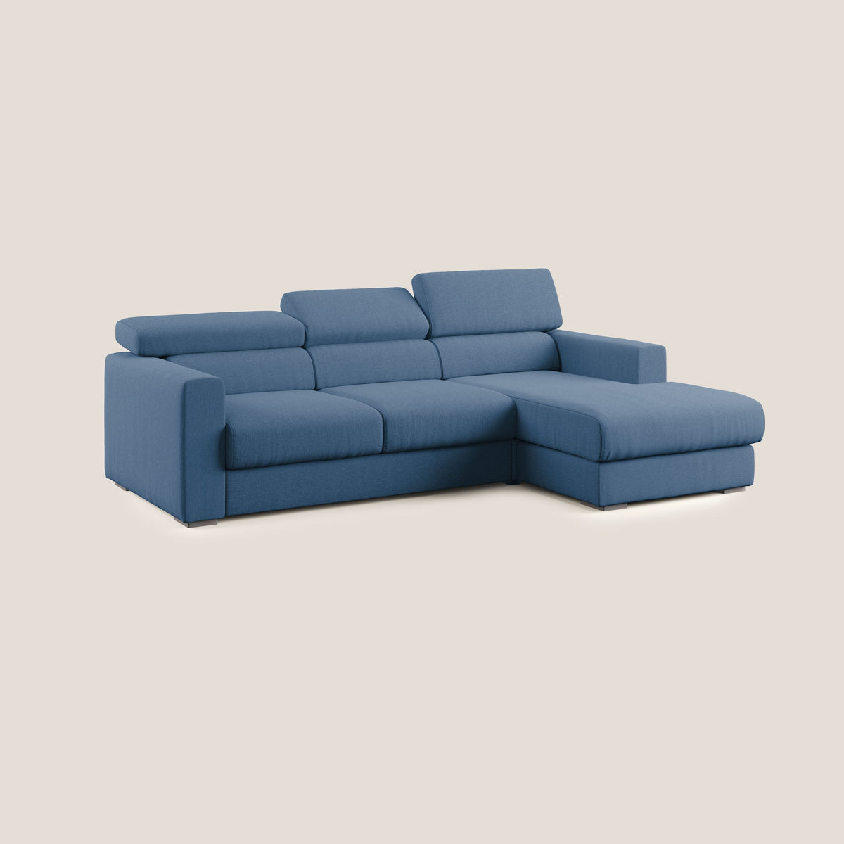 Dylan divano angolare con pouf estraibile poggiapiedi in tessuto simil cotone impermeabile T13 blu - divitt.sbs