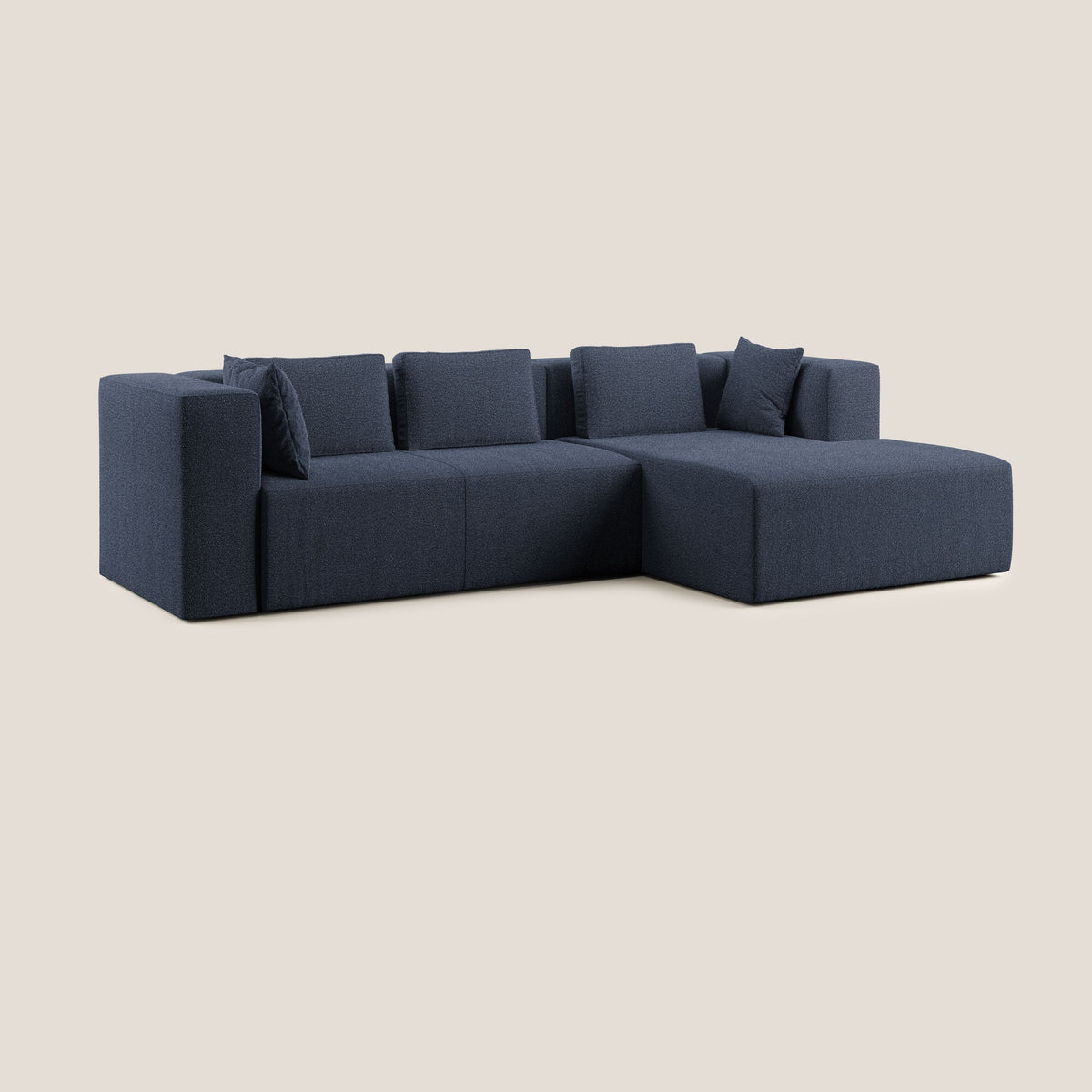 Nettuno divano angolare componibile in morbido tessuto bouclè T07 blu - divitt.sbs