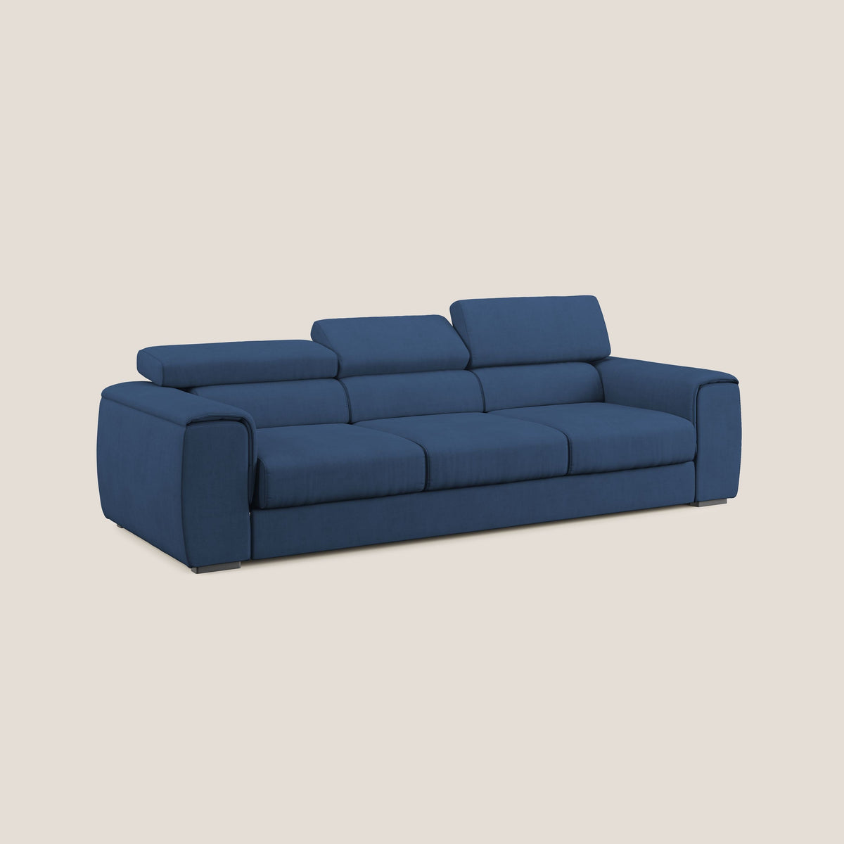 Zeno Divano con pouf estraibile poggiapiedi a 3 sedute in tessuto morbido impermeabile T02 blu - divitt.sbs