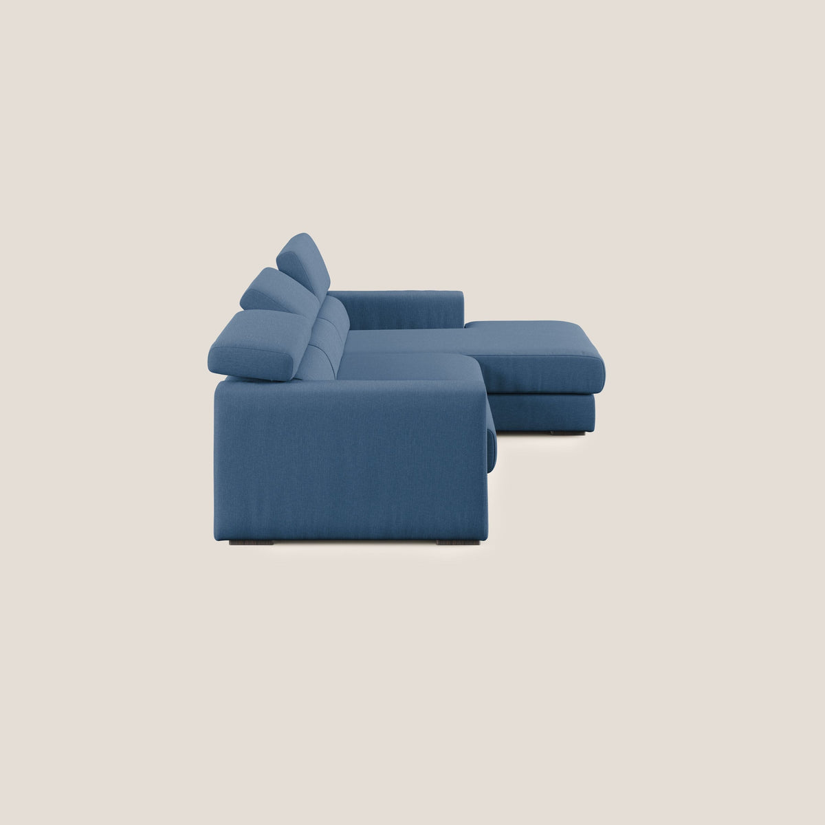 Dylan divano angolare con pouf estraibile poggiapiedi in tessuto simil cotone impermeabile T13 blu - divitt.sbs