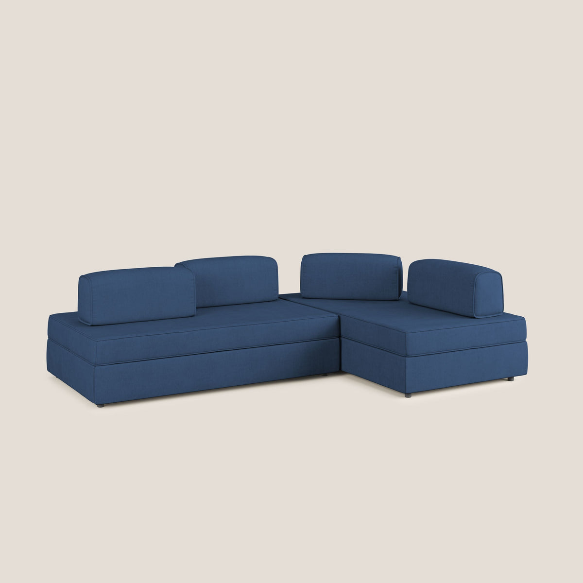 Liberty divano angolare con pouf estraibile e schienali movibili in tessuto morbido impermeabile T02 blu - divitt.sbs