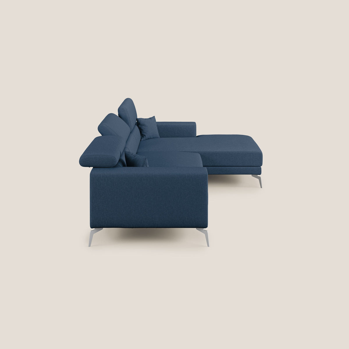 Blade Divano moderno angolare con poggiatesta reclinabili in tessuto impermeabile simil-cotone T13 blu - divitt.sbs
